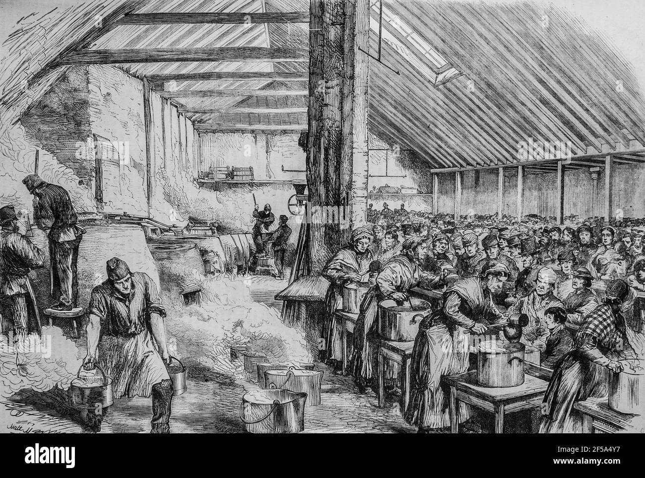 la misere a londres,distribution de nouritures dans le quartier de spitalefleds, l'univers illustre,editeur michel levy 1868 Foto Stock
