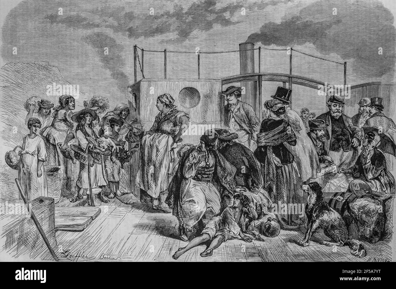 le pont d'un bateau a vapeur sur le danube, l'univers illustre,editeur michel levy 1868 Foto Stock