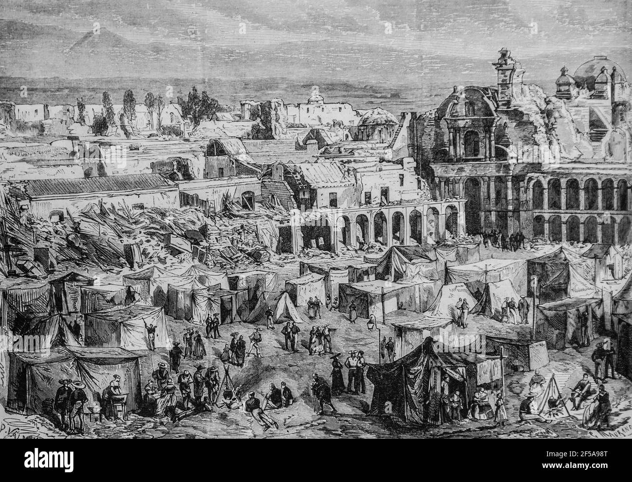 la ville d'arequipa au perou apres le tremblement de terre ,l'univers illustre,editeur michel levy 1868 Foto Stock