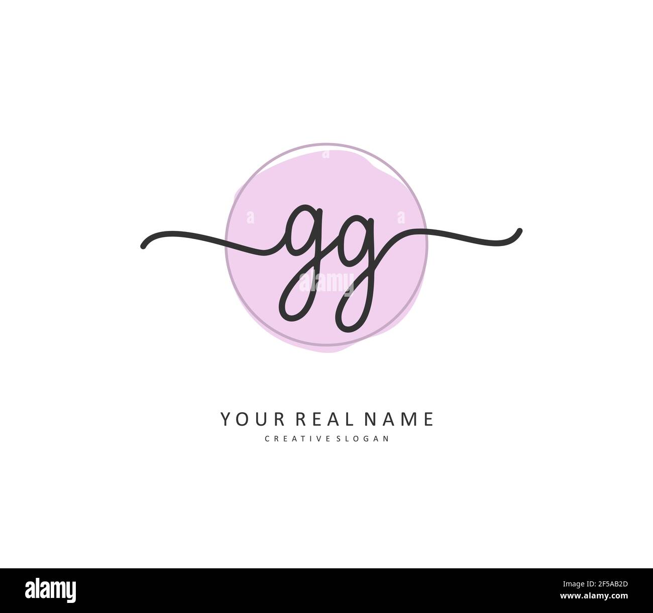 Scrittura a mano e logo della firma della lettera iniziale GG. Un logo iniziale di calligrafia concettuale con elemento modello. Illustrazione Vettoriale
