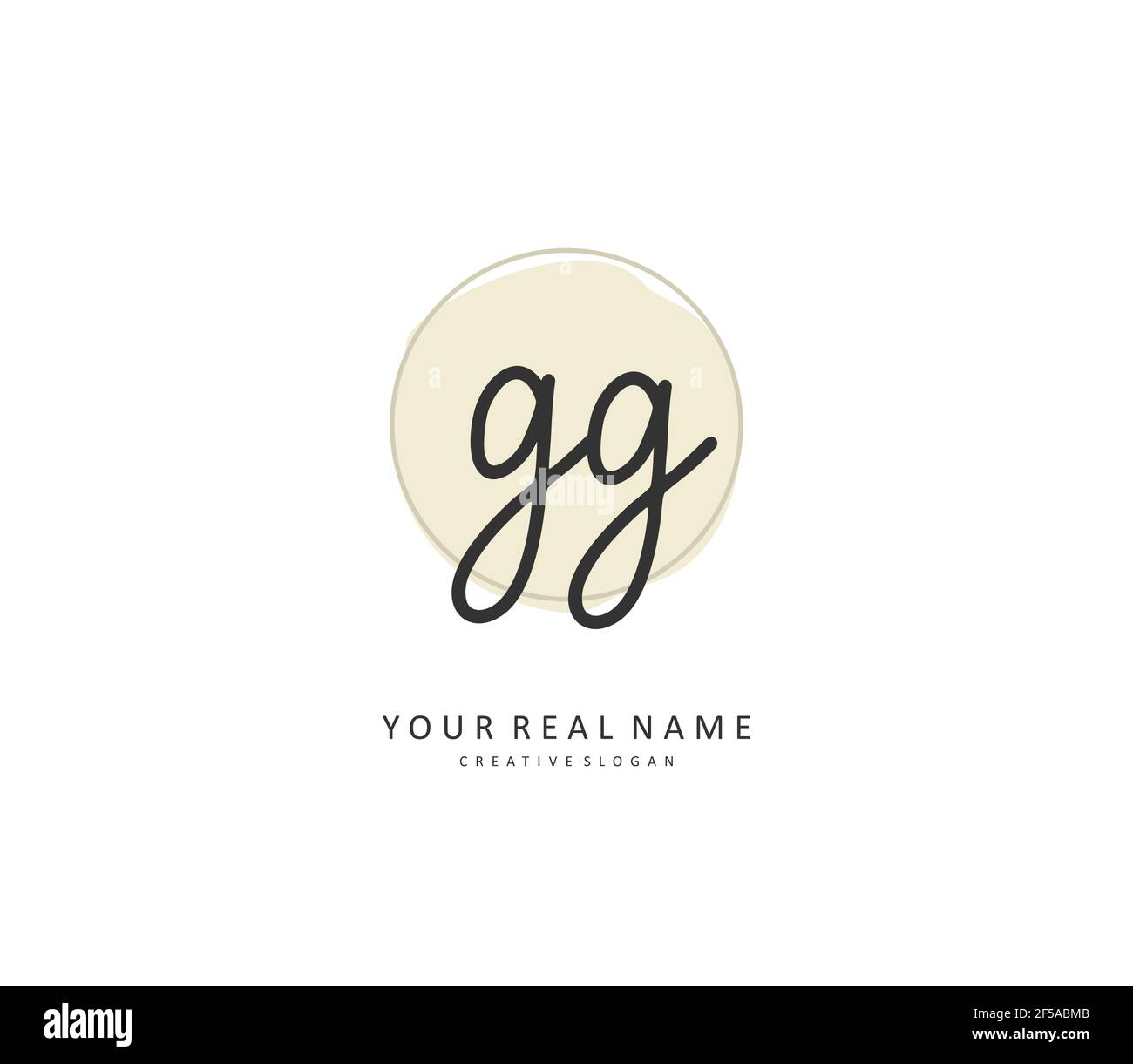 Scrittura a mano e logo della firma della lettera iniziale GG. Un logo iniziale di calligrafia concettuale con elemento modello. Illustrazione Vettoriale