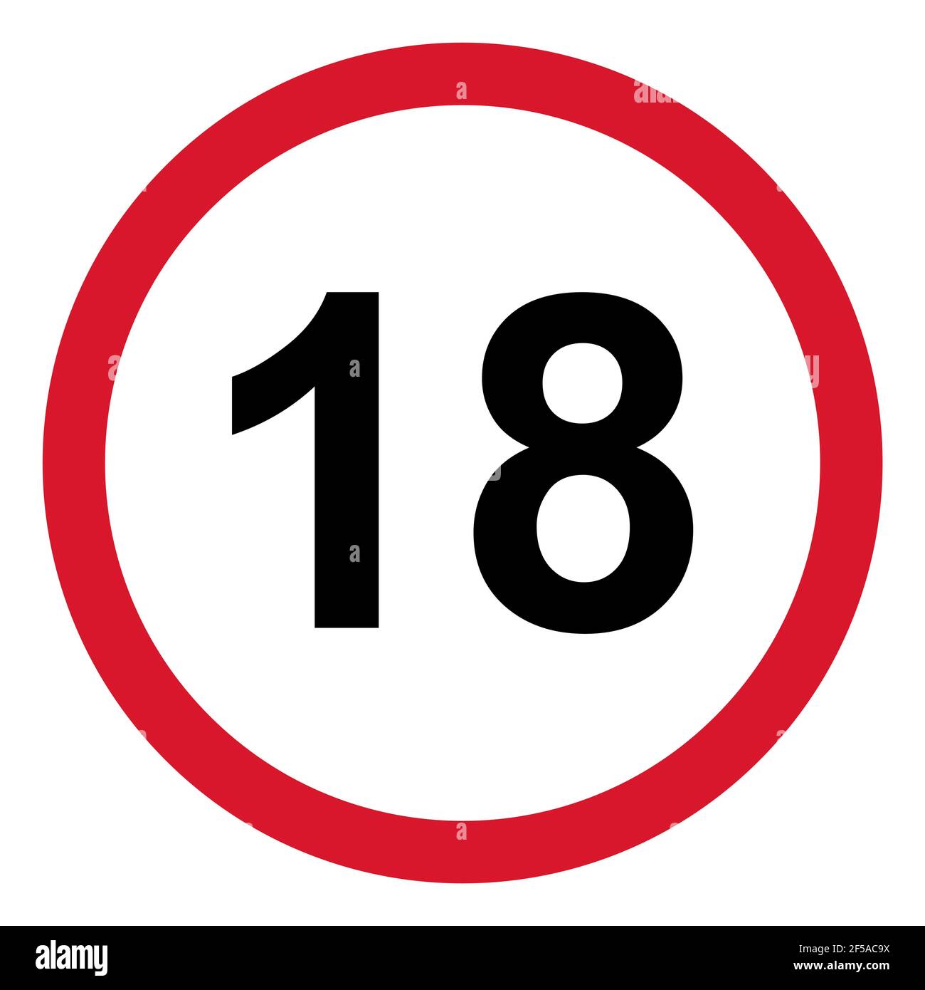 18 segno piatto di restrizione isolato su sfondo bianco. Simbolo del limite di età. Nessun'illustrazione di avvertimento sotto i diciotto anni . Illustrazione Vettoriale