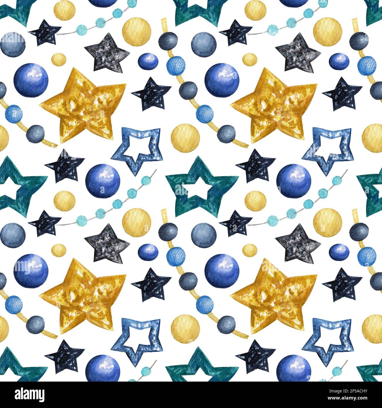 motivo senza giunture acquerello con stelle e perline Foto Stock