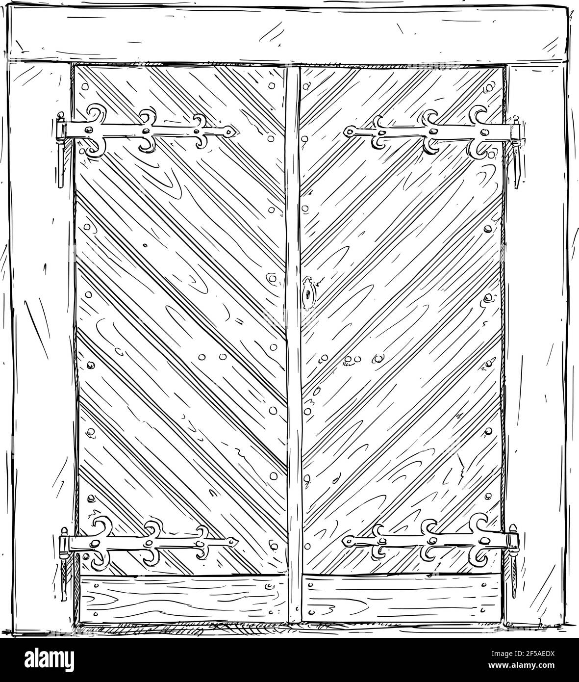 Vecchia porta o cancello di legno. Disegno vettoriale o illustrazione Illustrazione Vettoriale