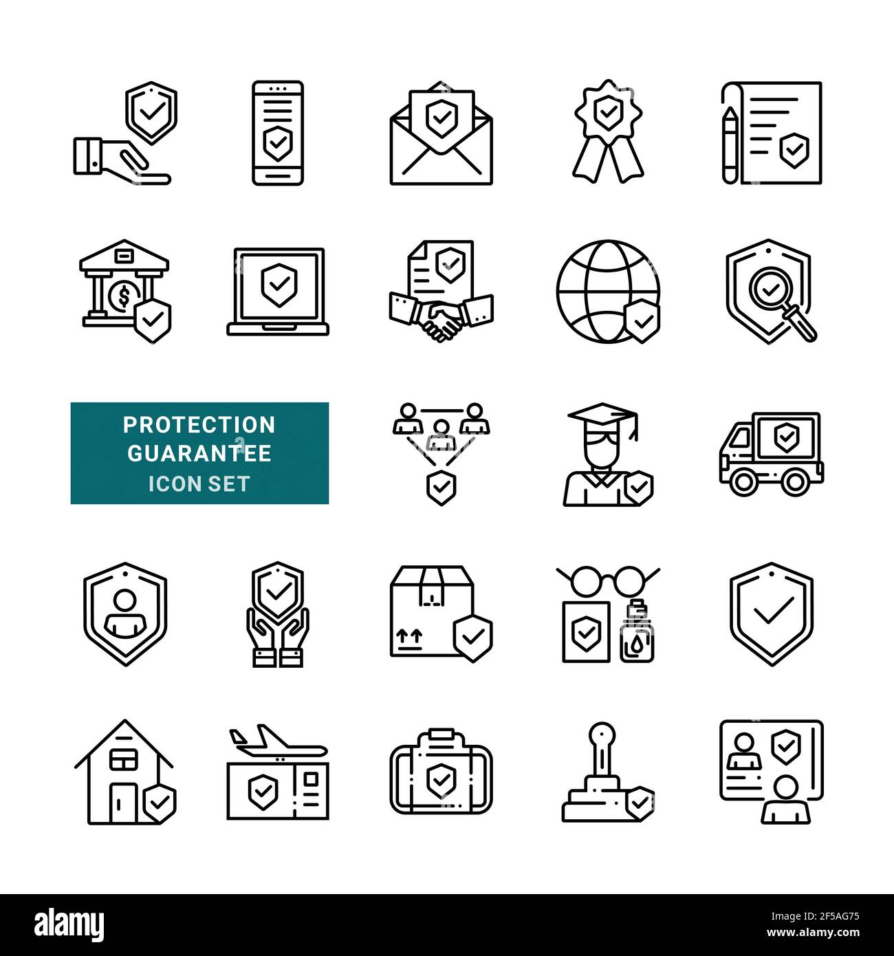 Set di garanzie di protezione protezione dei documenti, trasporto merci, controllo di qualità, protezione dei dati, dati personali, lucchetto e molto altro. Vect Illustrazione Vettoriale