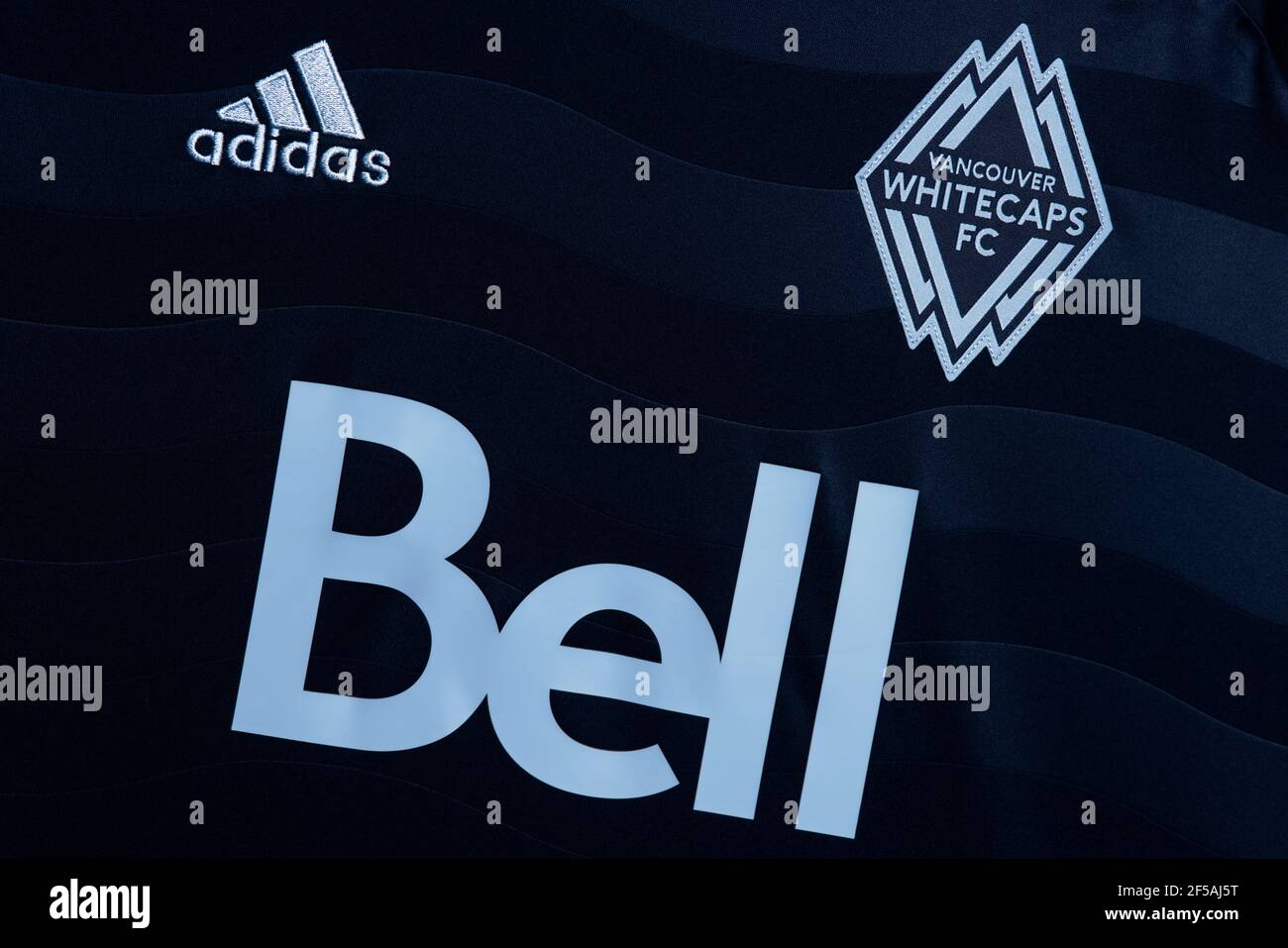 Primo piano della maglia 2021 del Vancouver Whitecaps FC Foto Stock