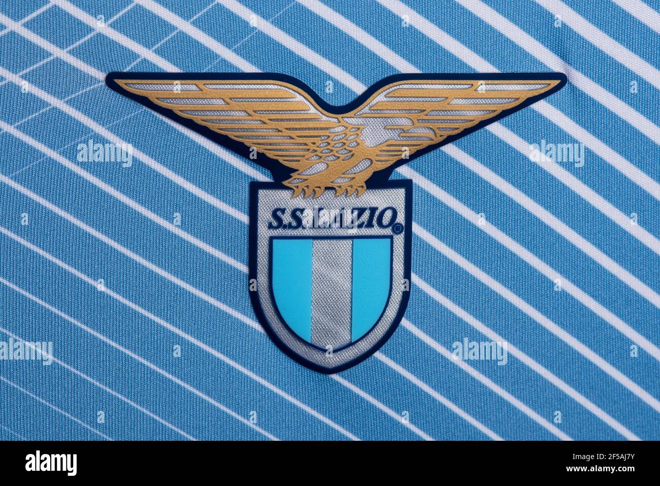 Primo piano della maglia S.S. Lazio Foto Stock