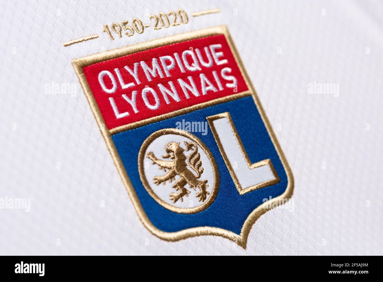 Primo piano della maglia Olympique Lyonnais FC Foto Stock