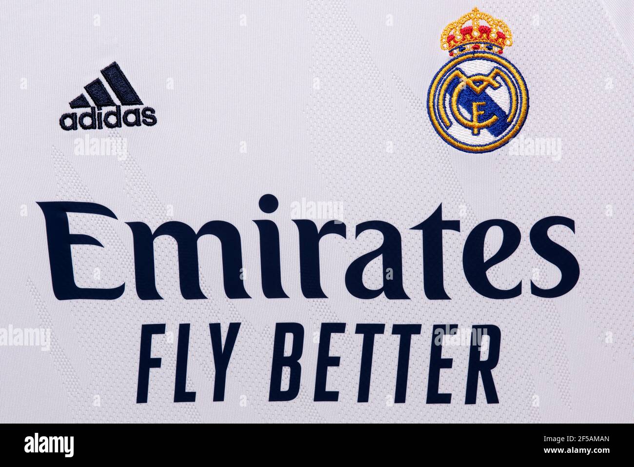 Primo piano della maglia Real Madrid C.F. Foto Stock
