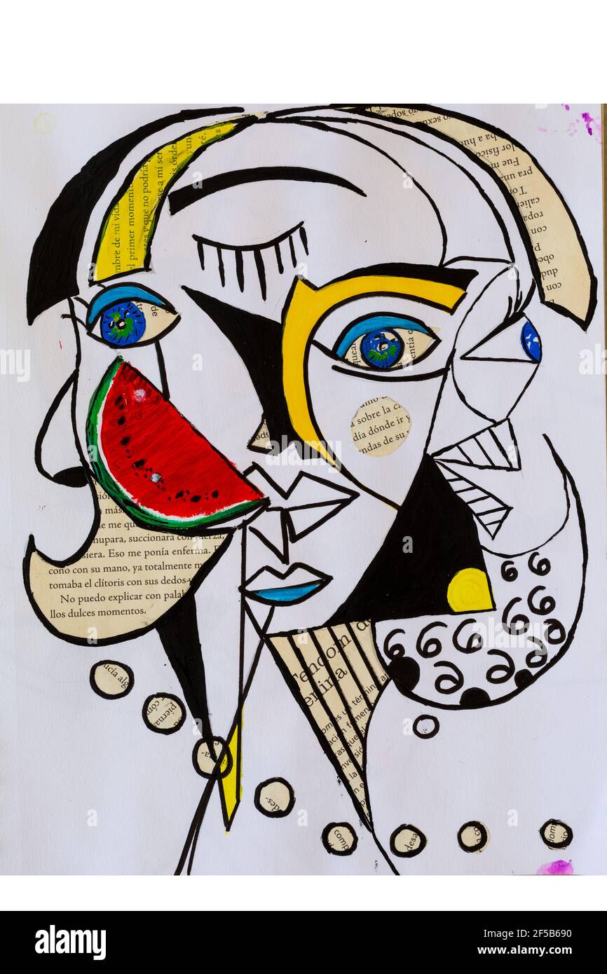 Poster astratti d'arte. Illustrazione di forme geometriche, oggetti e linee, grafica moderna per sfondo, rivista o copertina Foto Stock