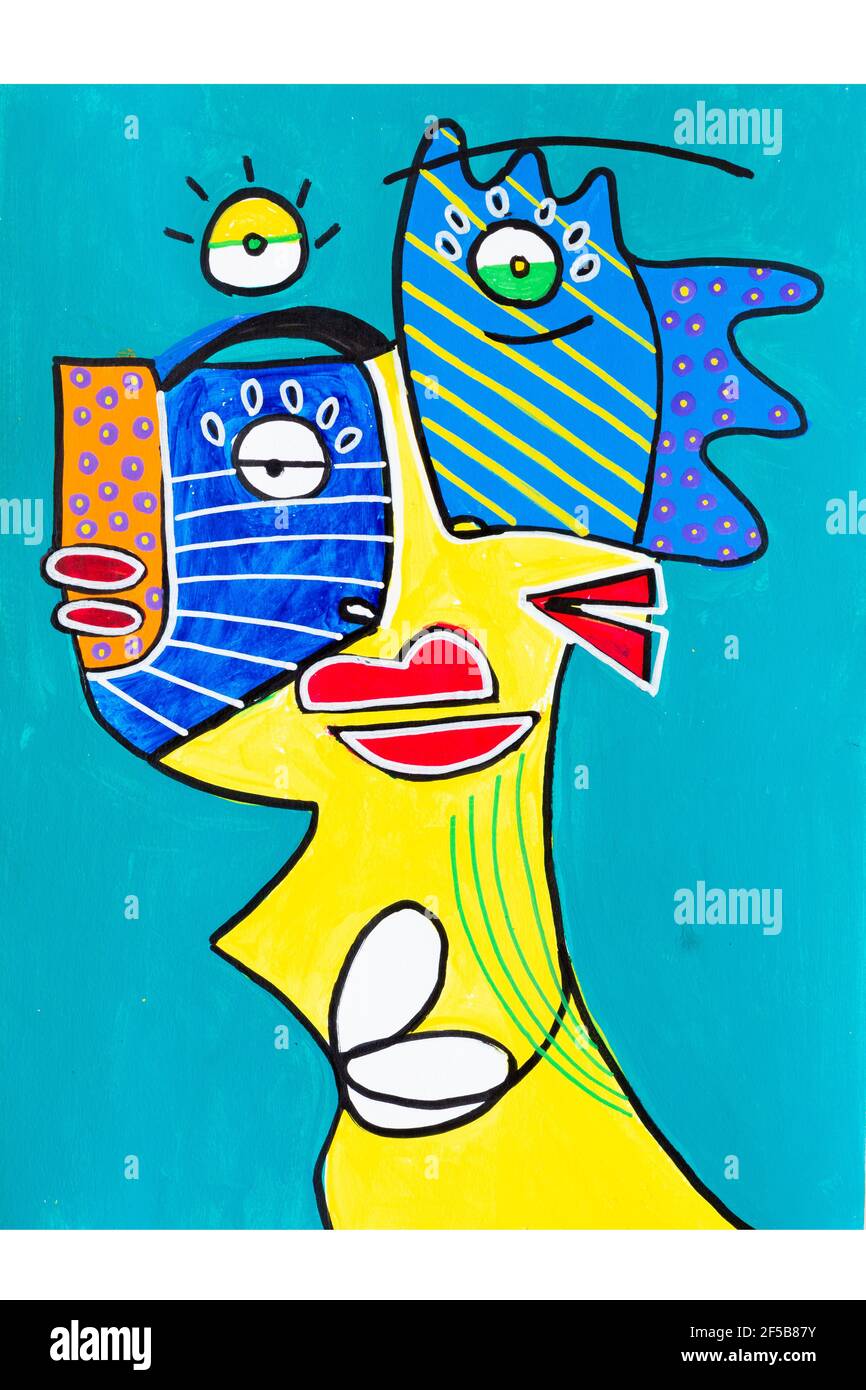 Poster astratti d'arte. Illustrazione di forme geometriche, oggetti e linee, grafica moderna per sfondo, rivista o copertina Foto Stock