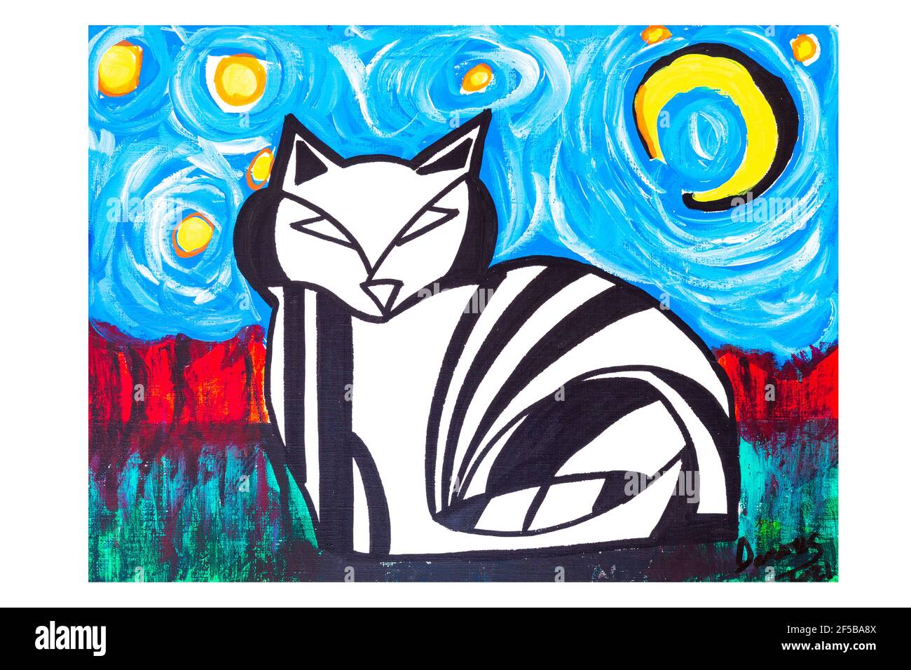 Poster astratti d'arte. Illustrazione di forme geometriche, oggetti e linee, grafica moderna per sfondo, rivista o copertina, gatto Foto Stock