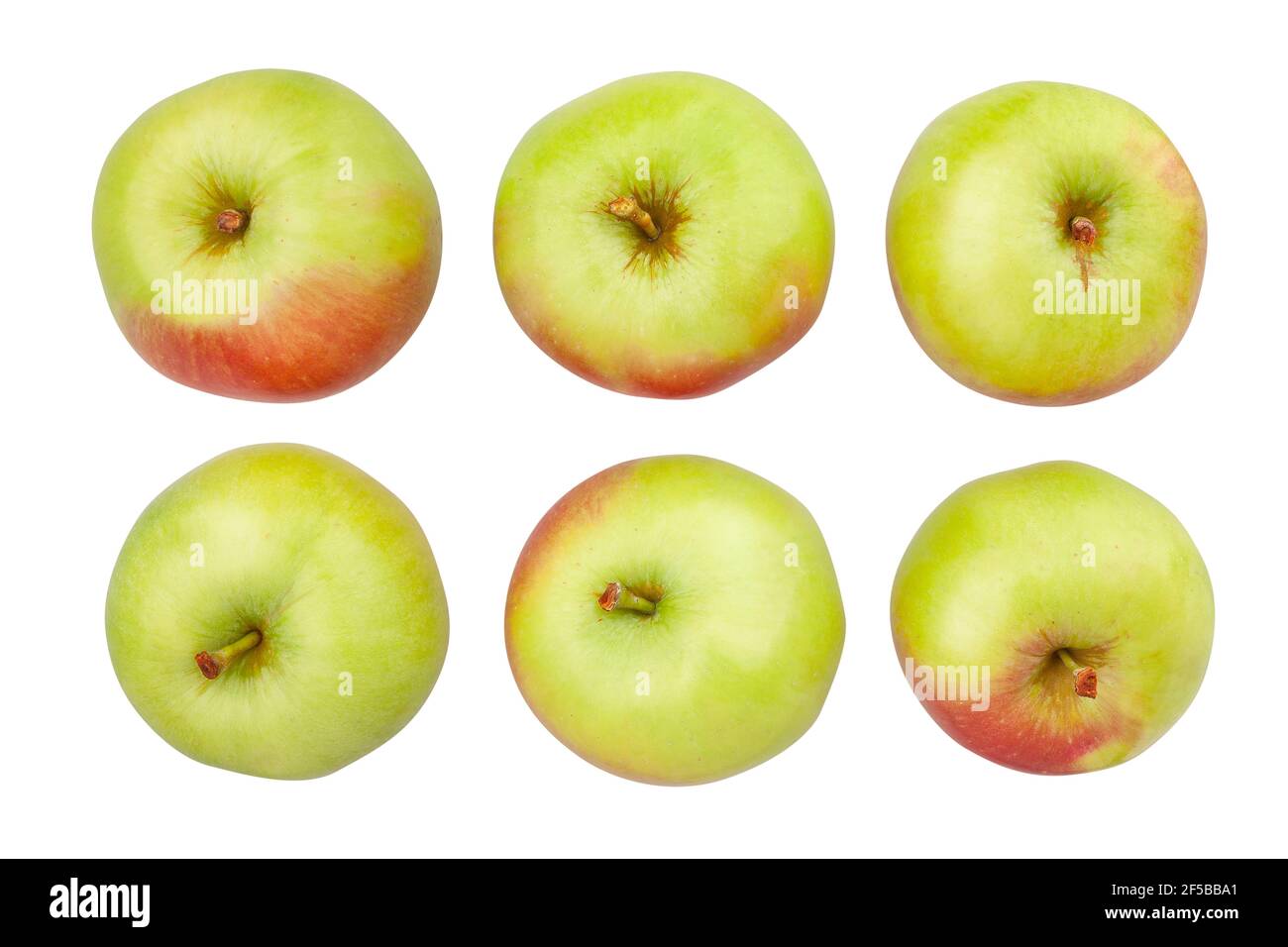percorso di mela verde rosso isolato sulla vista dall'alto bianca Foto Stock