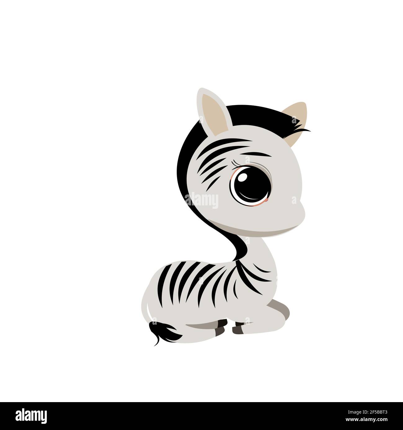 Piccolo cubetto di zebra. Oggetto isolato su sfondo bianco. Allegro bambino animale gentile. Cartoni animati stile piatto. Divertente. Vettore Illustrazione Vettoriale