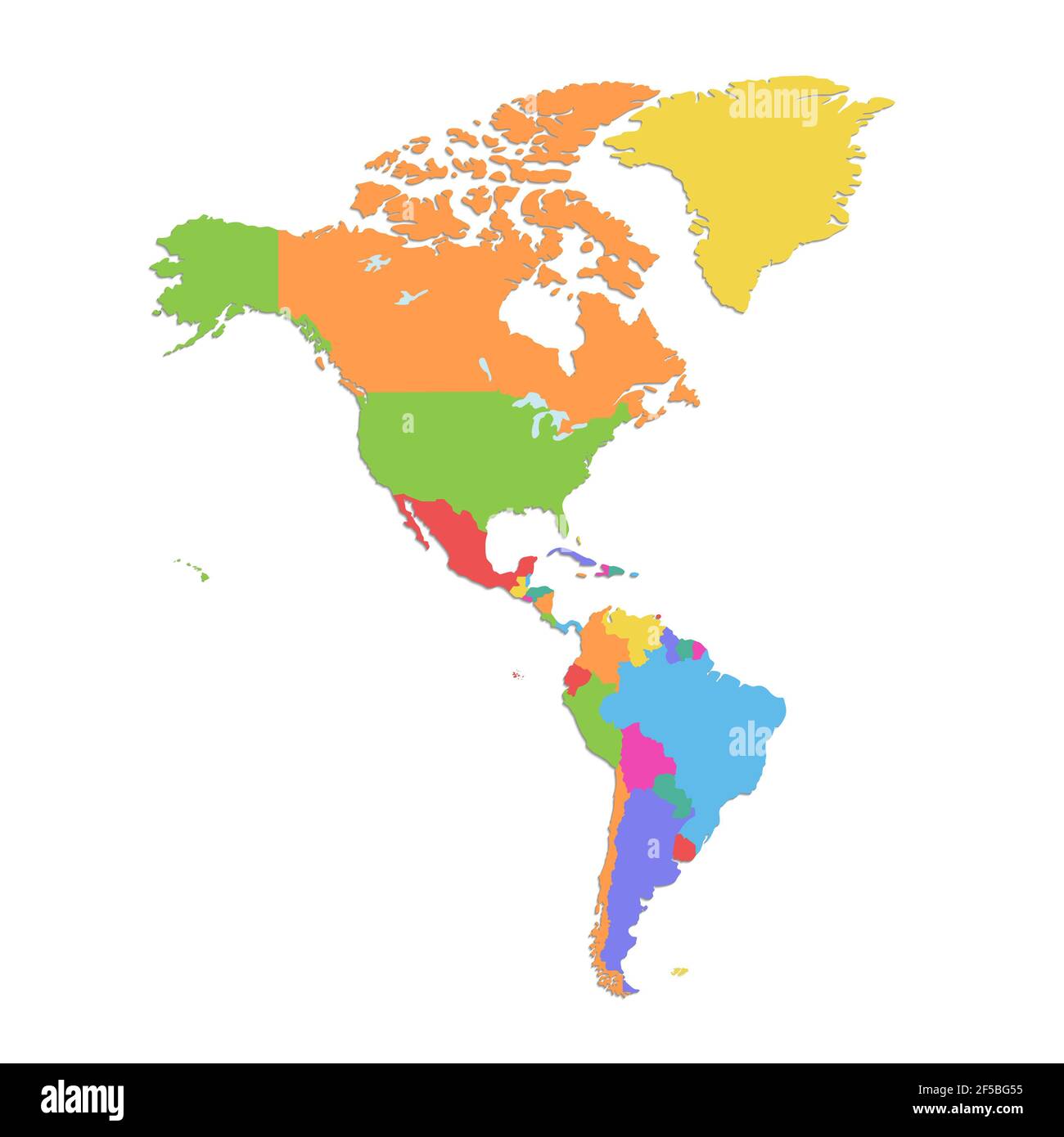 Mappa America, singoli stati separati, mappa colori isolata su sfondo bianco vuoto Foto Stock