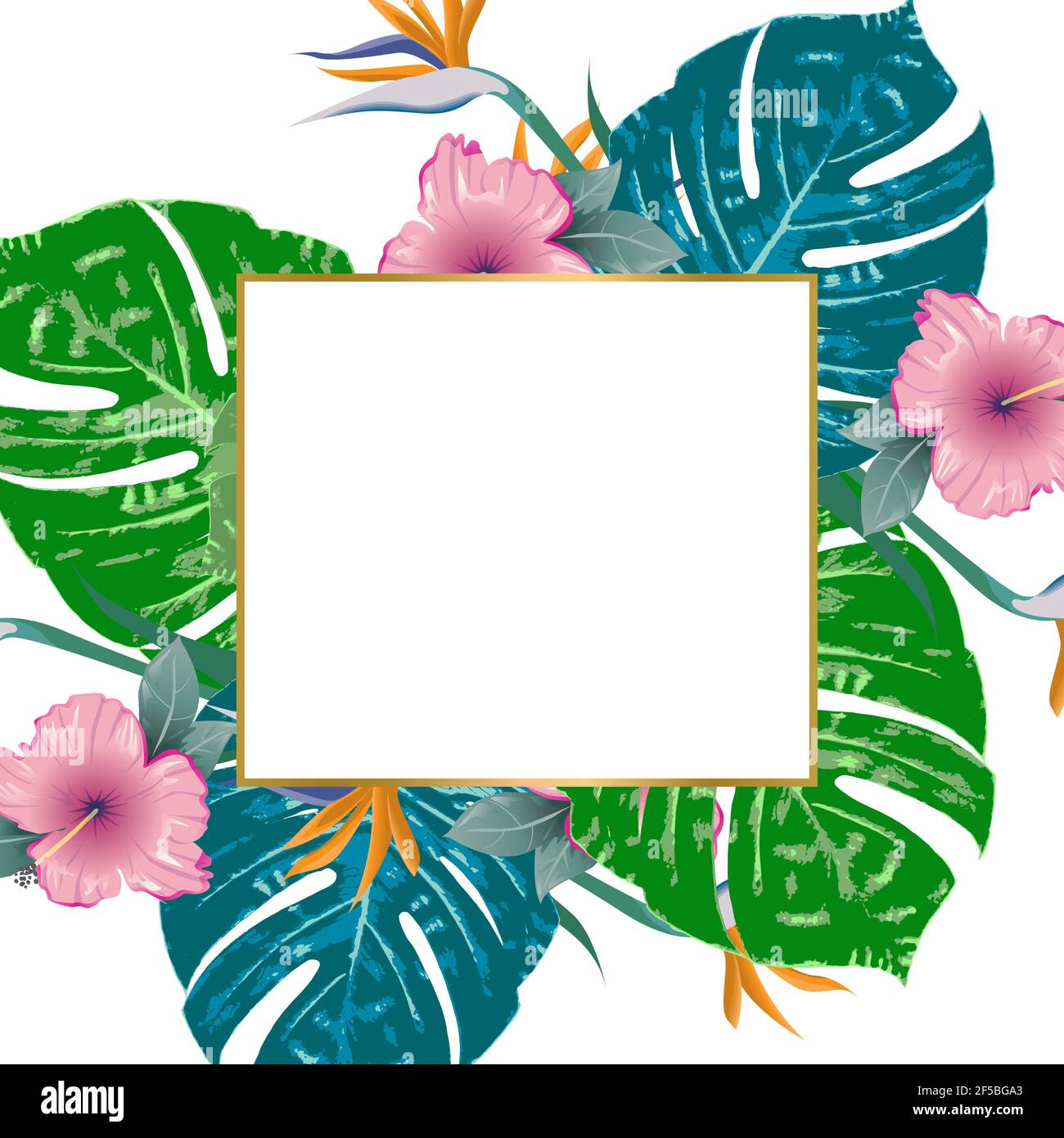 Vetector banner Estate verde tropicale volantino monstera palma foglie Copia Spazio Illustrazione Vettoriale