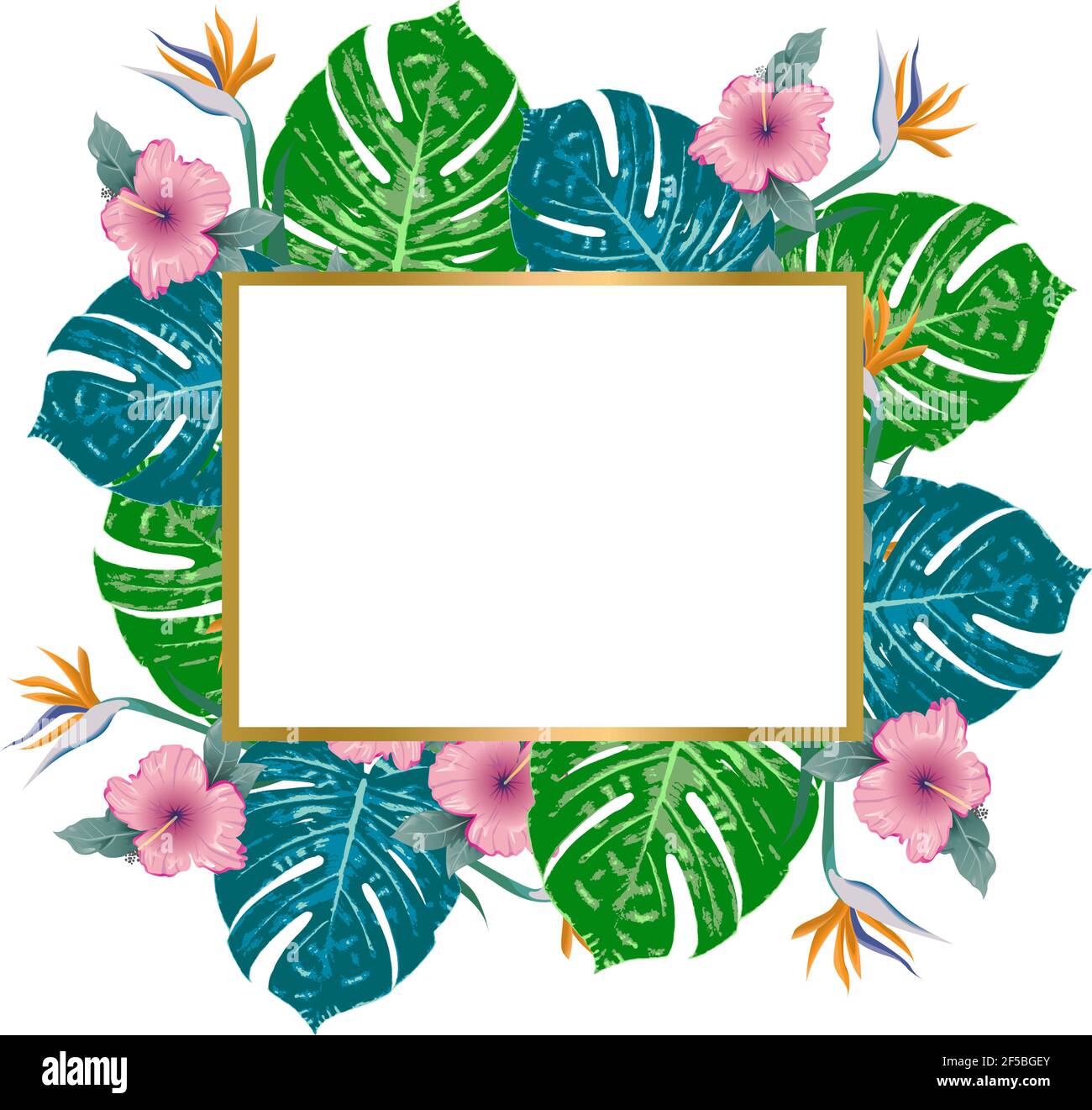 Vetector banner Estate verde tropicale volantino monstera palma foglie Copia Spazio Illustrazione Vettoriale