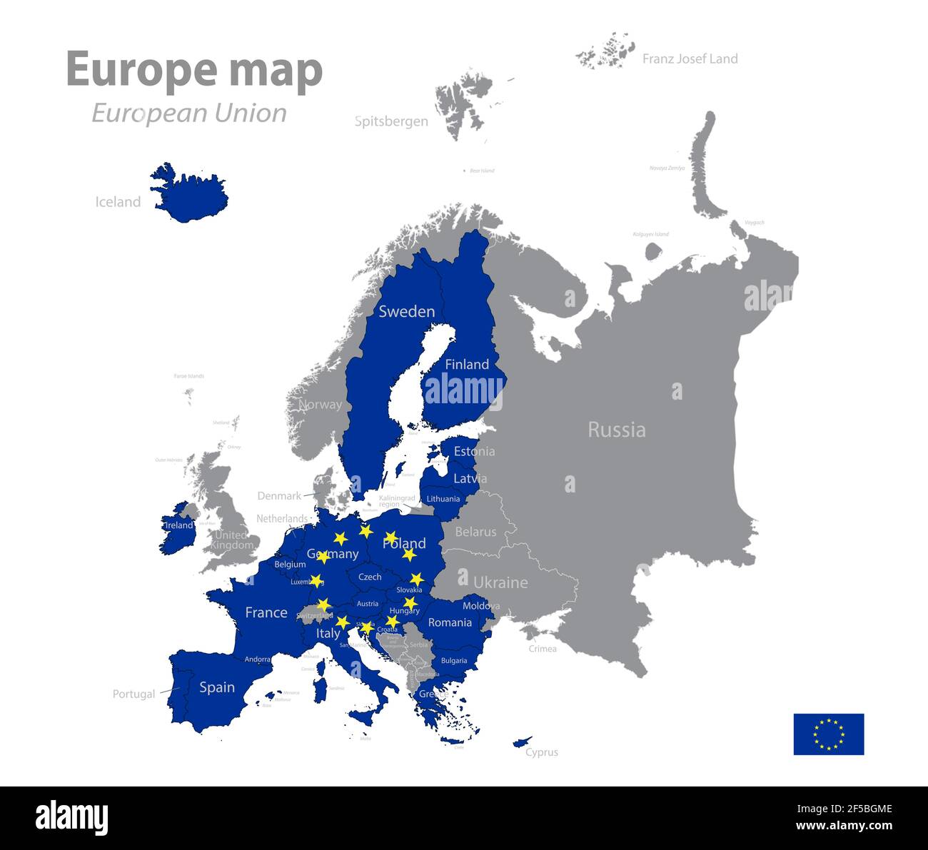 Mappa dell'Europa nei colori della bandiera Con stati separati vettore dell'Unione europea Illustrazione Vettoriale