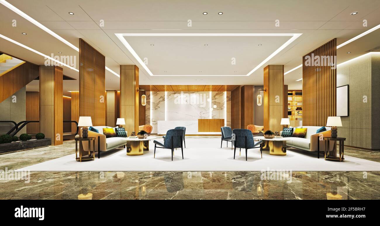 rendering 3d della reception e della hall dell'ospedale Foto Stock