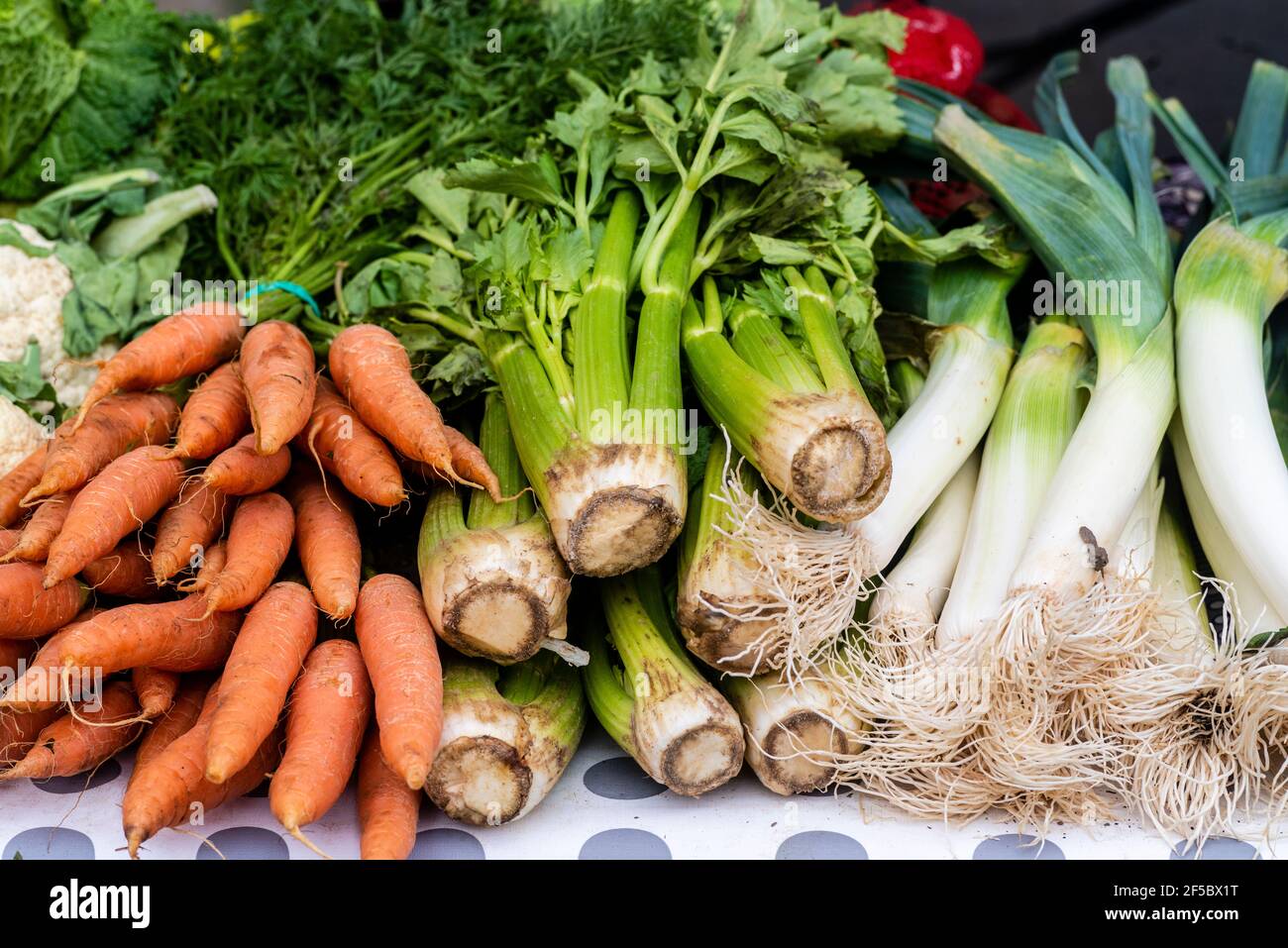 VIC mercato settimanale, prodotti freschi e biologici, ortaggi biologici, Barcellona, Catalogna, Spagna. Foto Stock