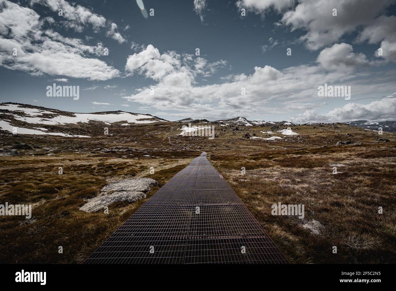 Paesaggio alpino panoramico sul sentiero Kosciuszko nel Parco Nazionale Kosciuszko. Foto Stock