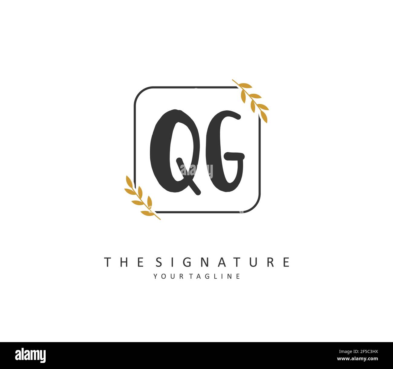 Scrittura a mano e logo della firma della lettera iniziale QG. Un logo iniziale di calligrafia concettuale con elemento modello. Illustrazione Vettoriale