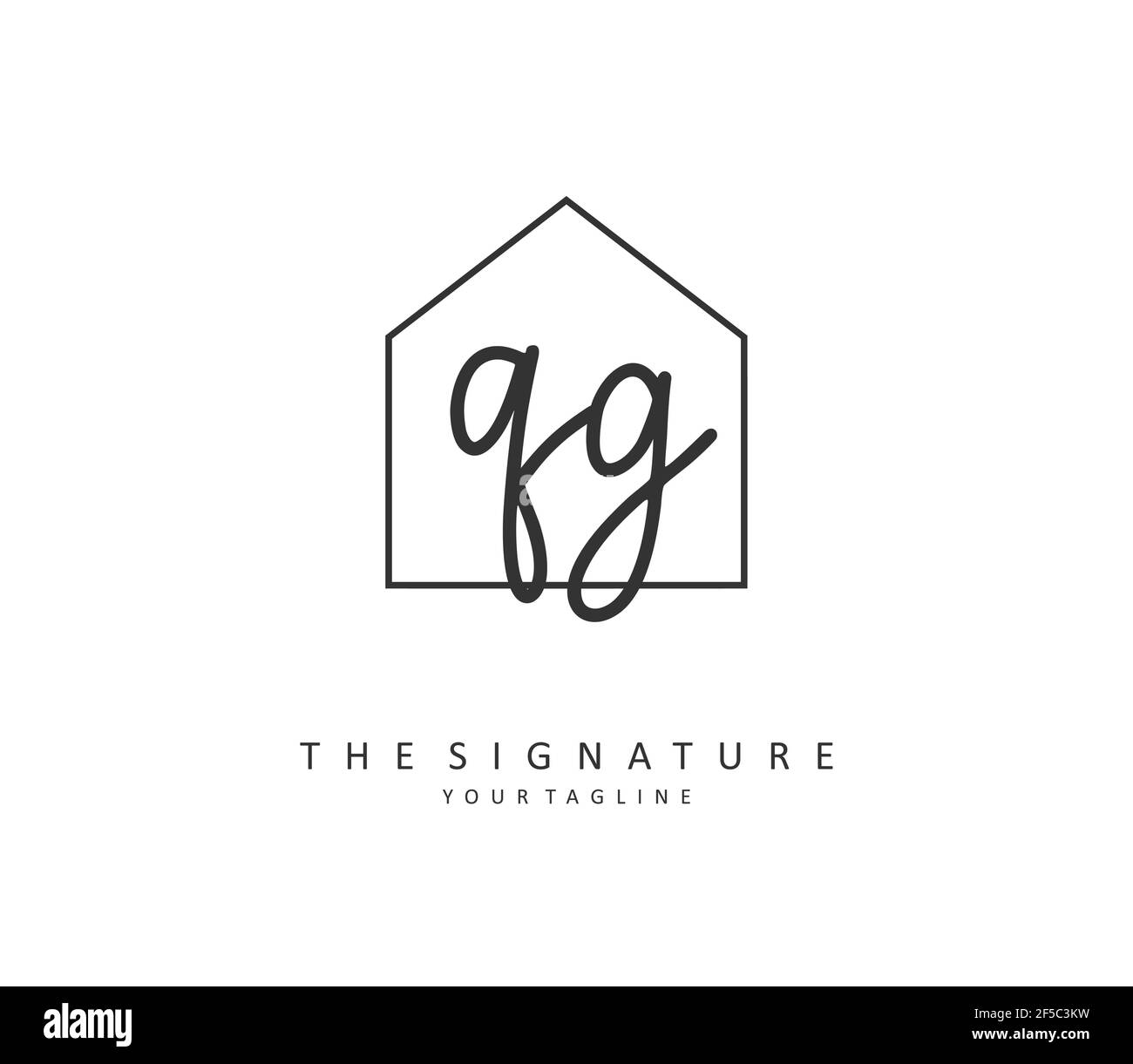 Scrittura a mano e logo della firma della lettera iniziale QG. Un logo iniziale di calligrafia concettuale con elemento modello. Illustrazione Vettoriale