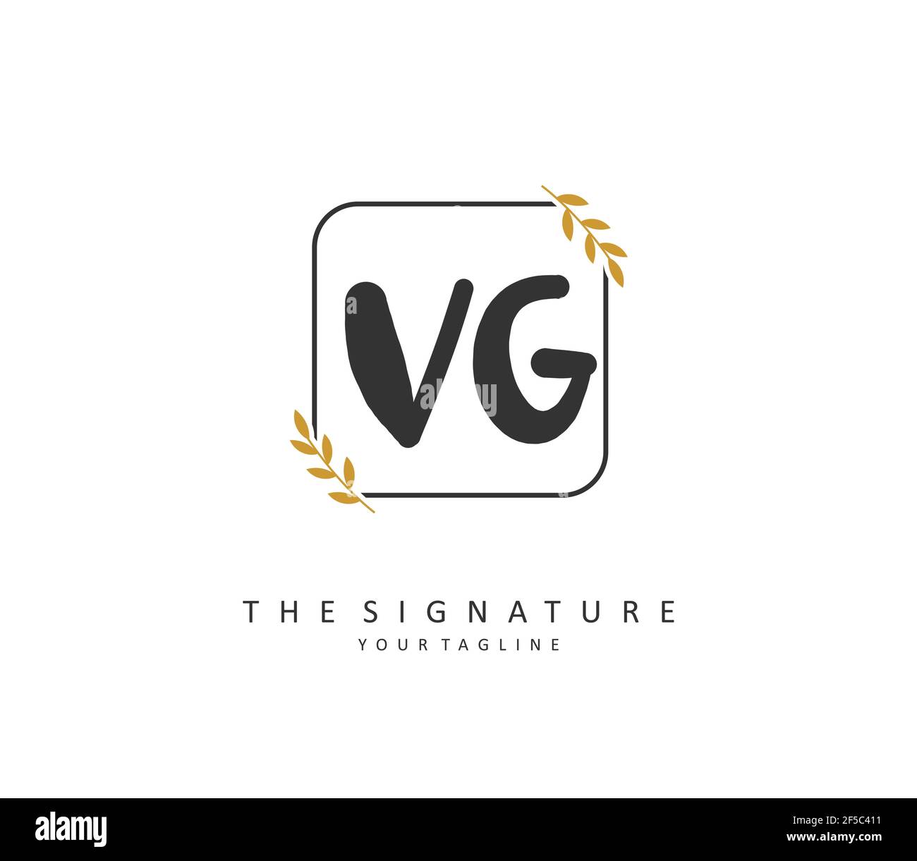 Scrittura a mano della lettera iniziale VG e logo della firma. Un logo iniziale di calligrafia concettuale con elemento modello. Illustrazione Vettoriale