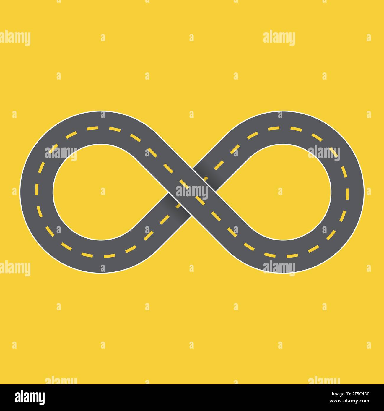 Grafico infinito simbolo autostrada. Illustrazione vettoriale di una strada che non termina mai con il simbolo infinito Illustrazione Vettoriale