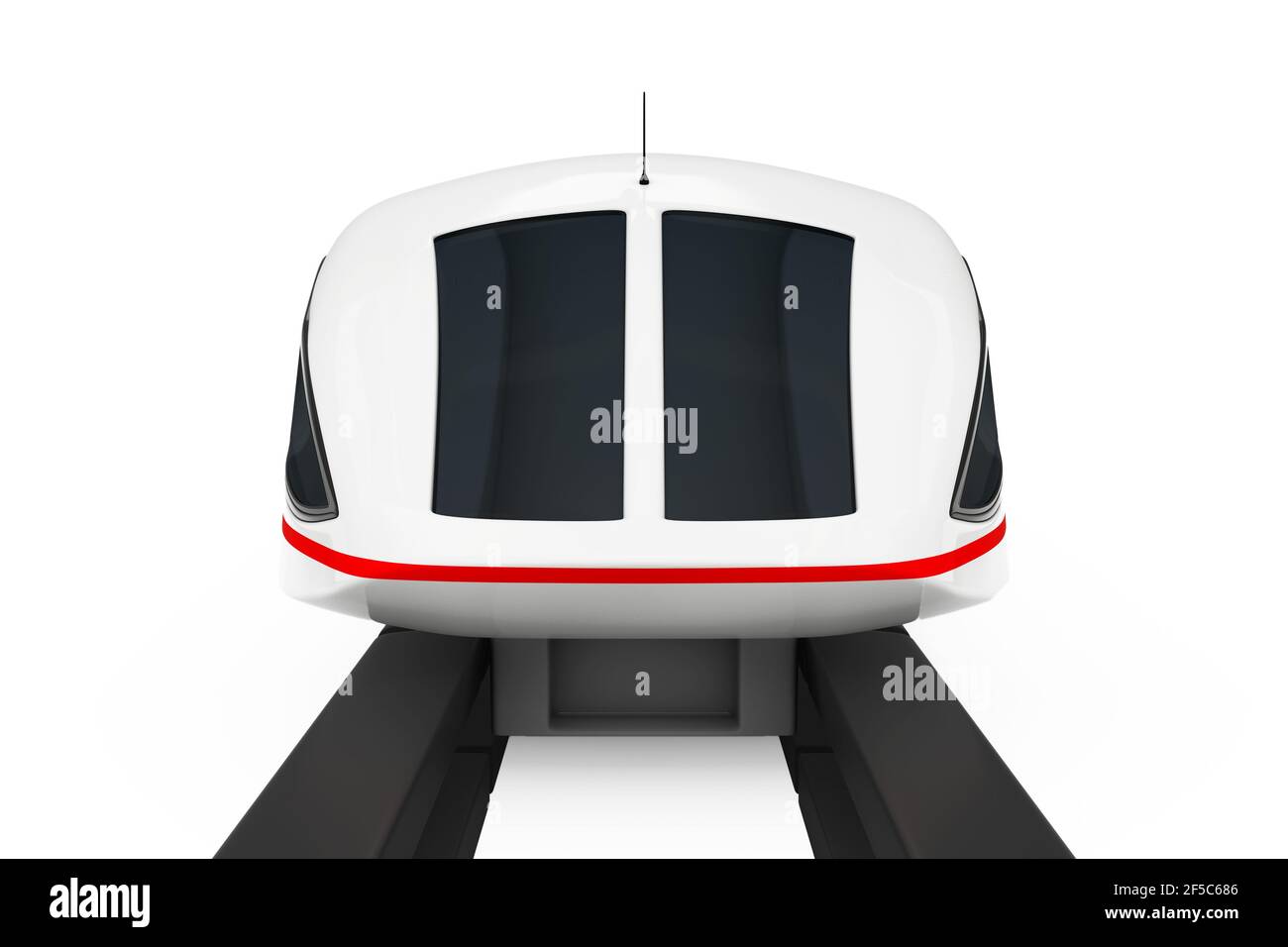 Vista frontale del futuristico treno Computer ad alta velocità su sfondo bianco. Rendering 3d Foto Stock