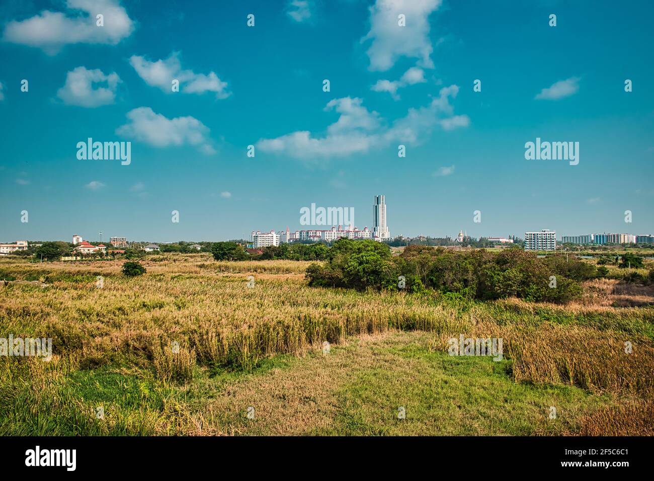 Bangkok, Thailandia 03.26.2021 Vista del paesaggio con l'area di Suvarnabhumi del campus della provincia di Samut Prakan della famosa università privata dell'Assunzione Cattolica Foto Stock