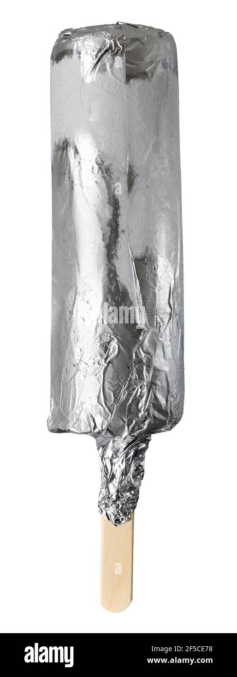 Gelato su bastoncini in confezione fasata isolata su sfondo bianco. Foto Stock