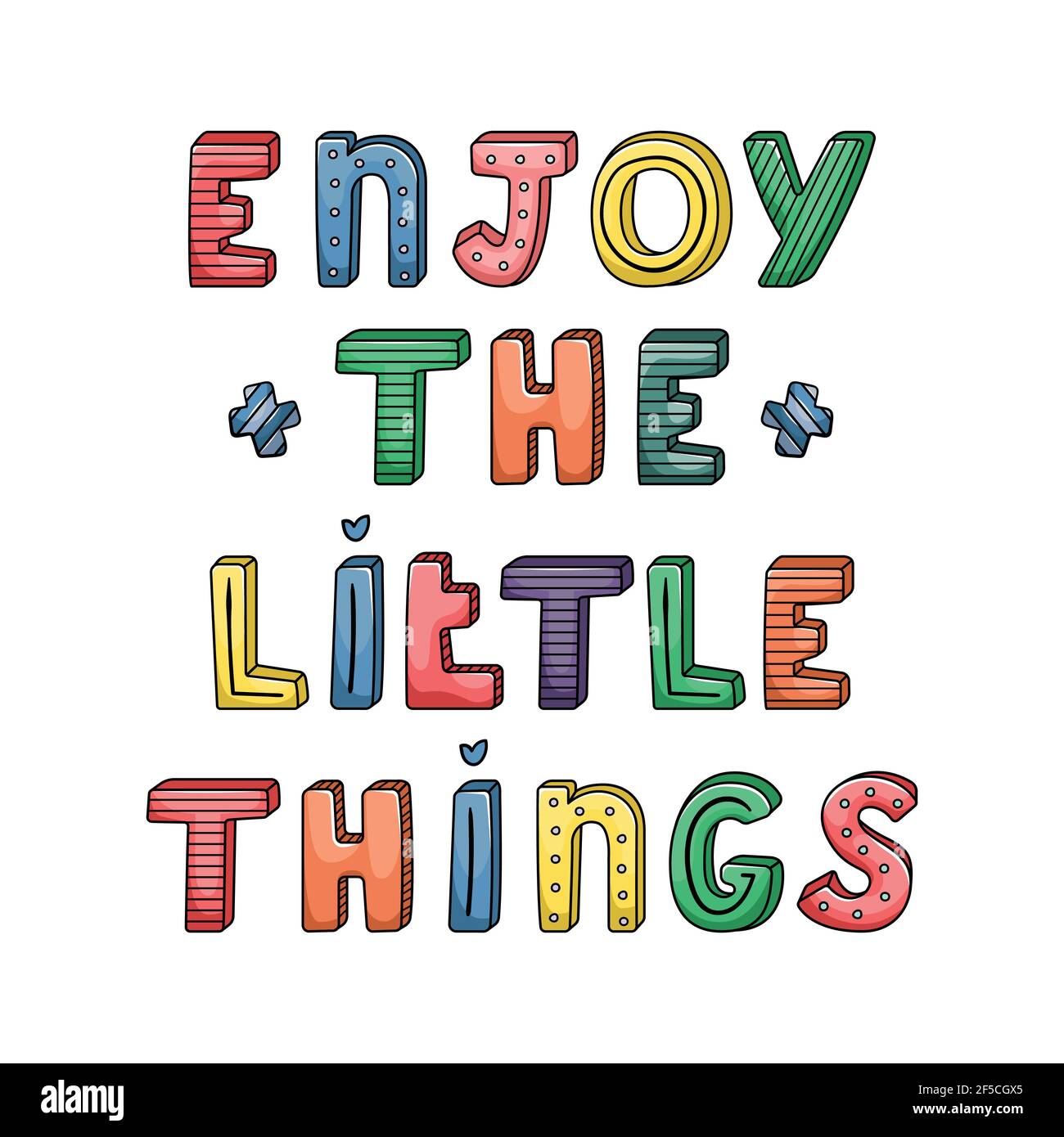 Caratteri vettoriali disegnati a mano con strisce e punti. Godetevi le piccole cose Illustrazione Vettoriale