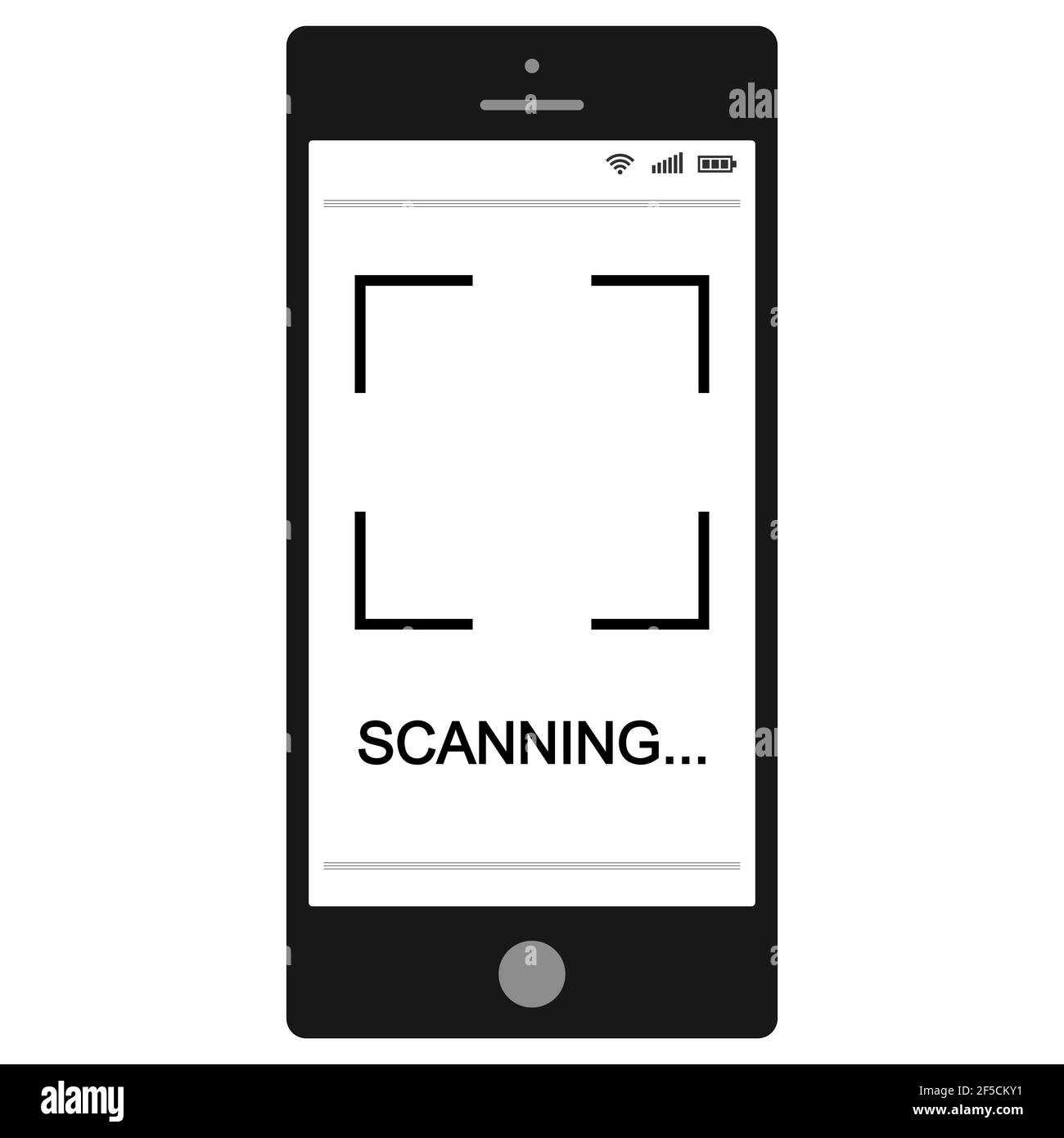 Smartphone con scansione del codice QR sullo schermo, scansione del codice QR con segni vettoriali Illustrazione Vettoriale