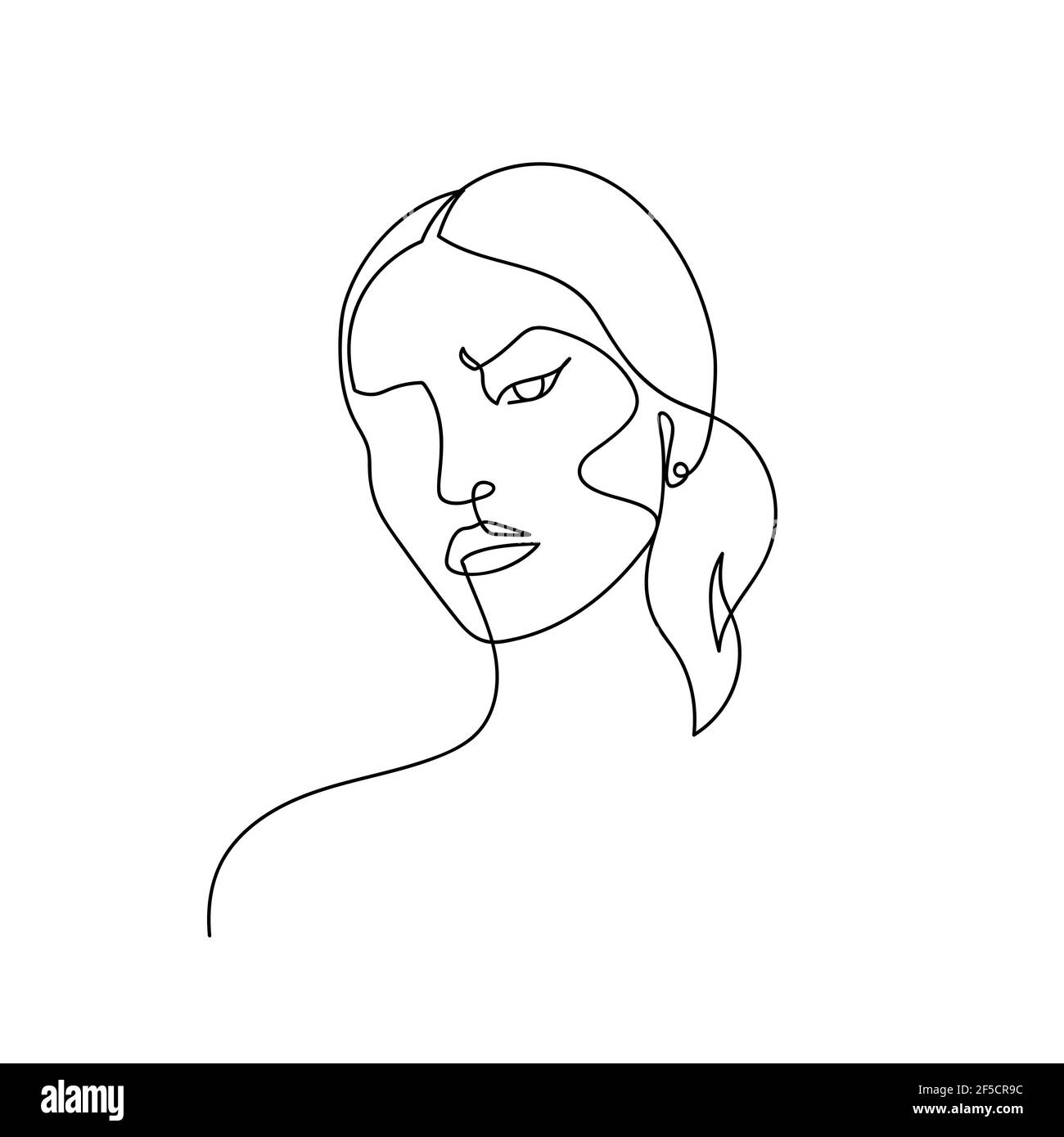 Linea continua astratta ritratto femminile. Linea disegnata a mano donna asiatica isolata su sfondo bianco. Donna moda bellezza concetto. Progettazione per il modello Illustrazione Vettoriale Linea continua astratta ritratto femminile. Linea disegnata a mano donna asiatica isolata su sfondo bianco. Donna moda bellezza concetto. Progettazione per il modello Illustrazione Vettoriale