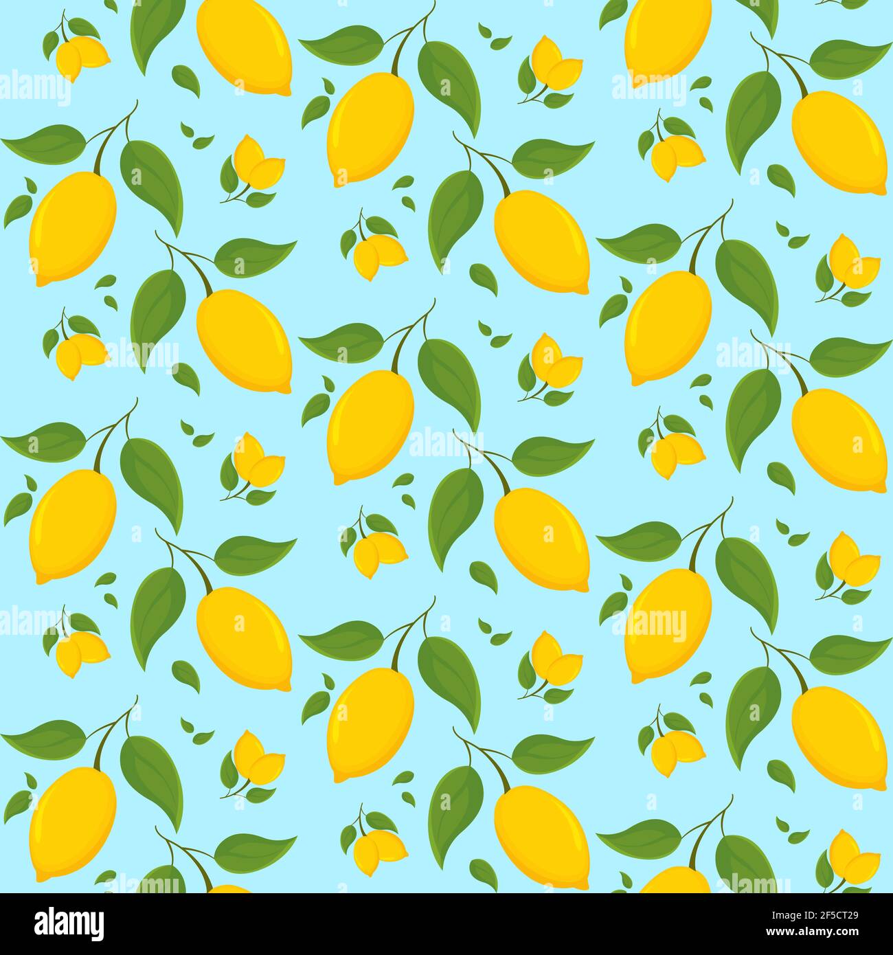 Modello senza cuciture con limoni sul ramo. Texture con agrumi in stile cartone animato. Illustrazione Vettoriale