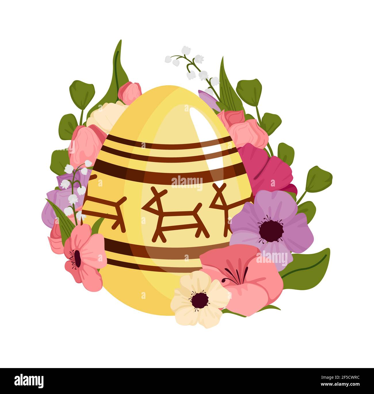 Giorno festivo banner pasquale, con uova di Pasqua e fiori, concetto. Vettore Illustrazione Vettoriale