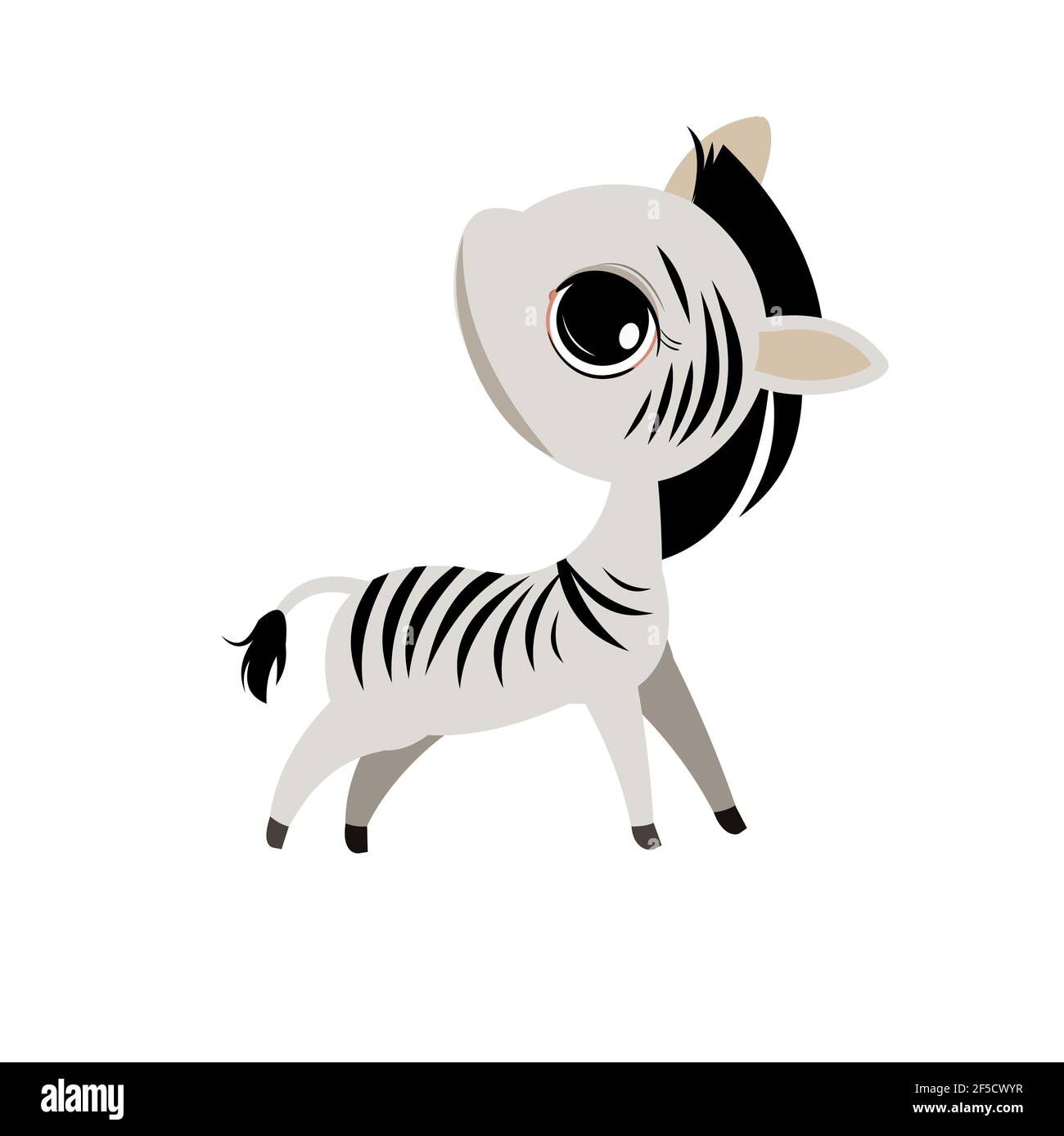 Piccolo cubetto di zebra. Oggetto isolato su sfondo bianco. Allegro bambino animale gentile. Cartoni animati stile piatto. Divertente. Vettore Illustrazione Vettoriale