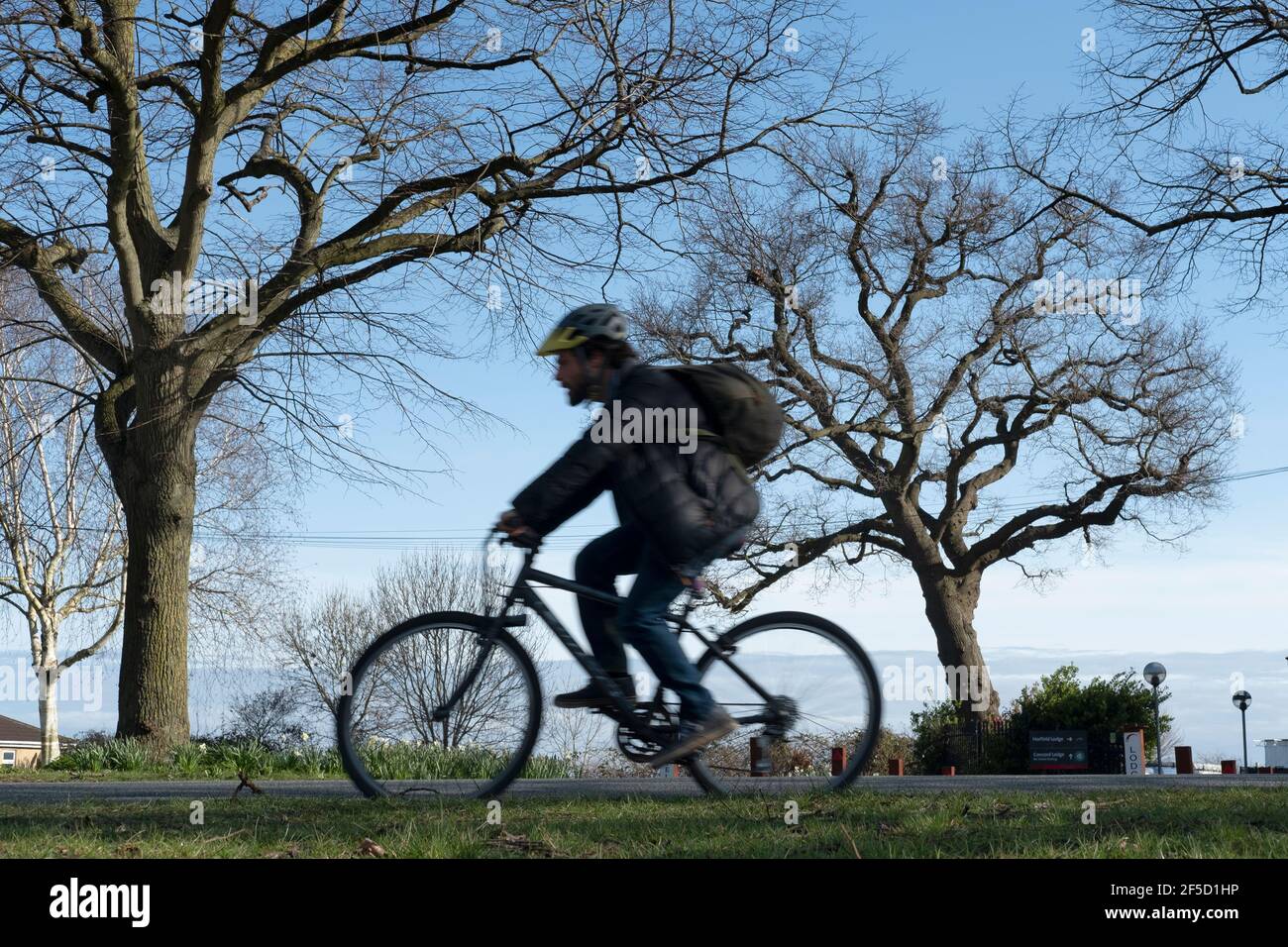 Ciclista a Bristol, Regno Unito Foto Stock