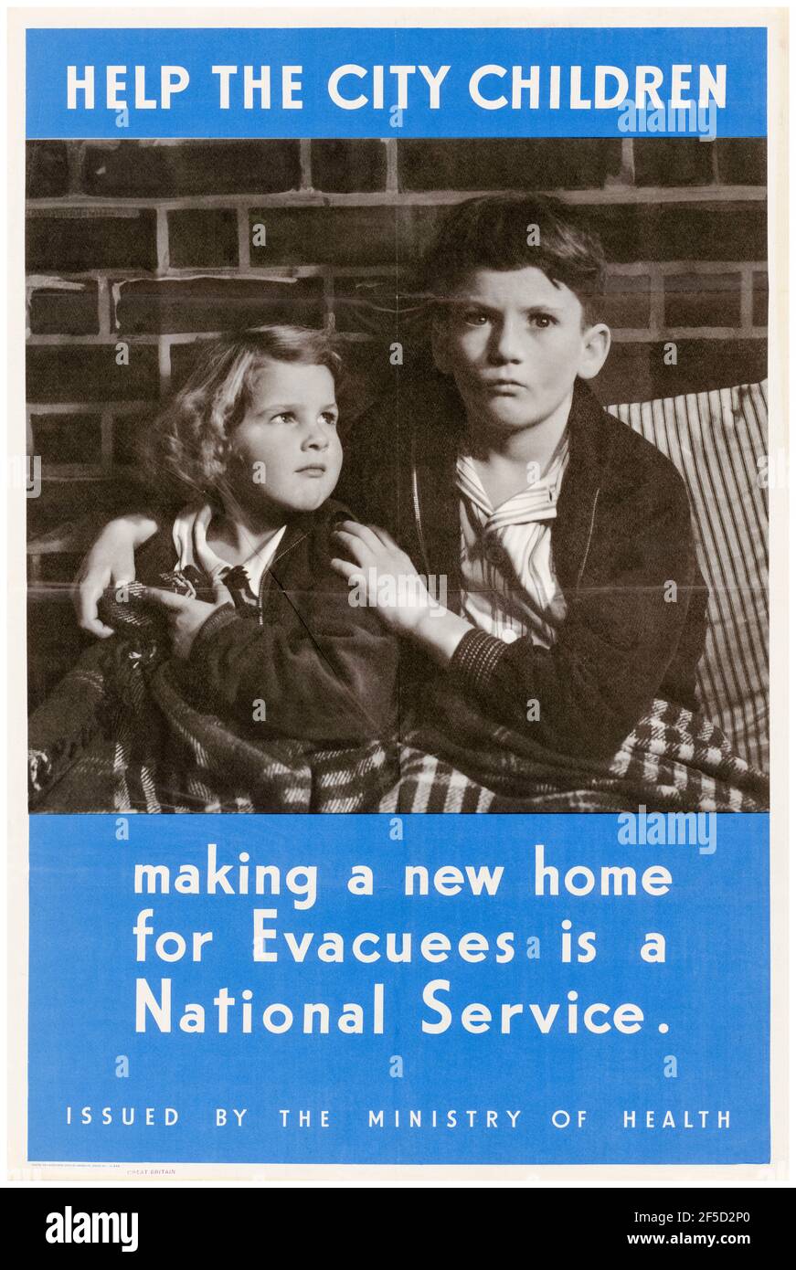 British, WW2 evacuazione dei bambini appeal poster, aiutare i bambini della città - fare una nuova casa per gli sfollati è un servizio nazionale, 1942-1945 Foto Stock