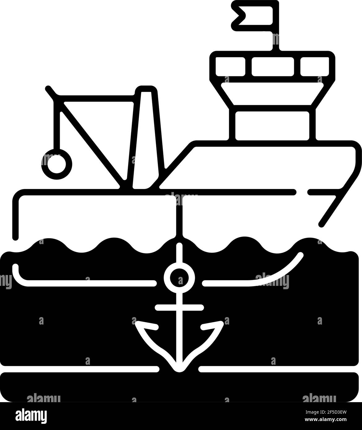 Icona lineare nera della nave ancorata Illustrazione Vettoriale