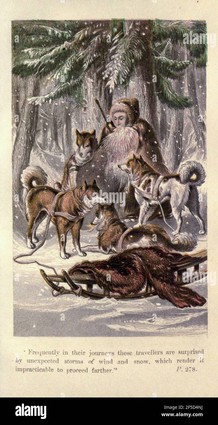 Spesso nei loro viaggi questi viaggiatori sono sorpresi da inaspettate tempeste di vento e neve, che rendono impraticabile procedere più lontano dal libro per bambini ' la storia di Sandford e Merton ' di Thomas Day, 1748-1789 pubblicato a Philadelphia da J.B. Lippincott & Co. Nel 1868 con incisioni a sei colori in acciaio Foto Stock