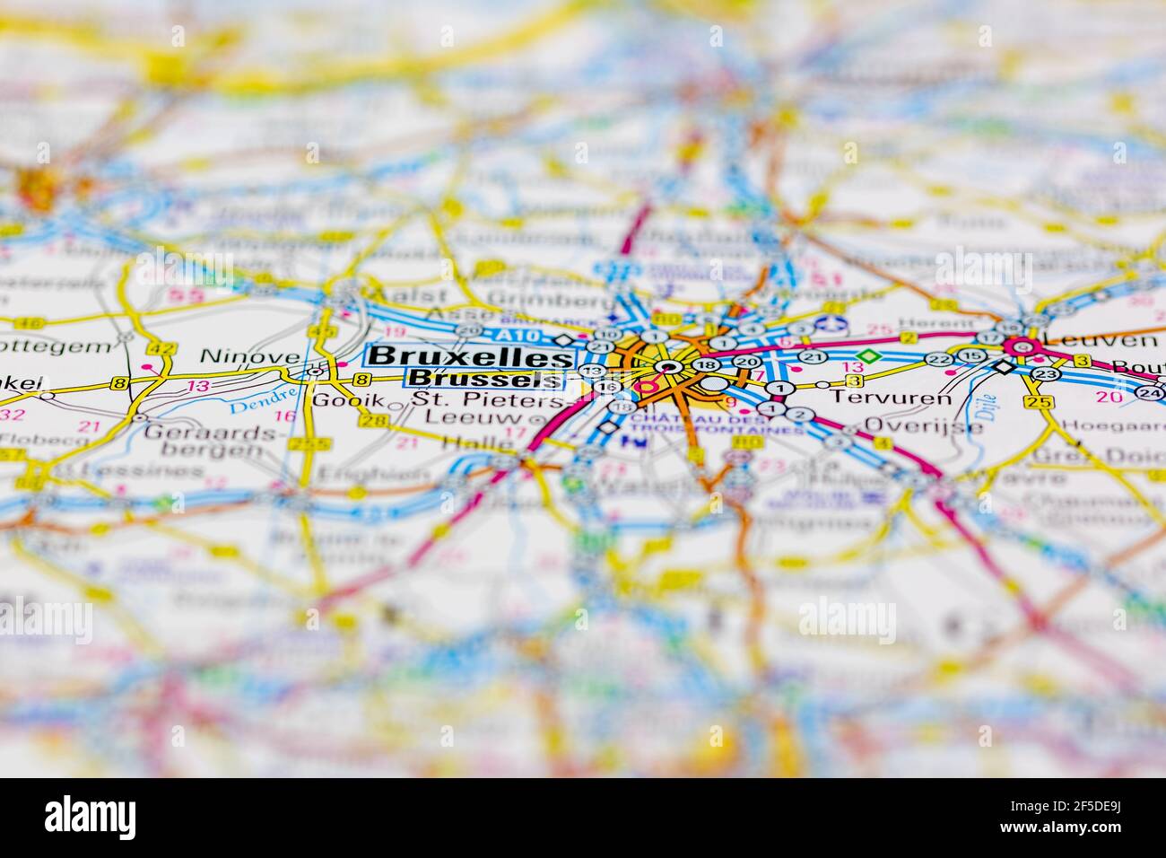 Bruxelles e le aree circostanti mostrate su una mappa geografica o. mappa stradale Foto Stock