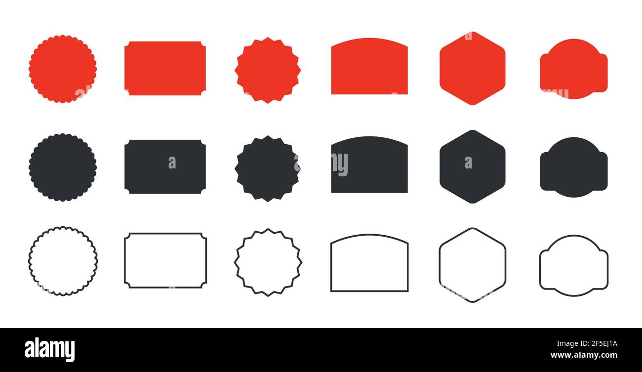 Stemma vuoto Starburst di colore rosso e nero. Set Starburst vuoto. Vettore Illustrazione Vettoriale