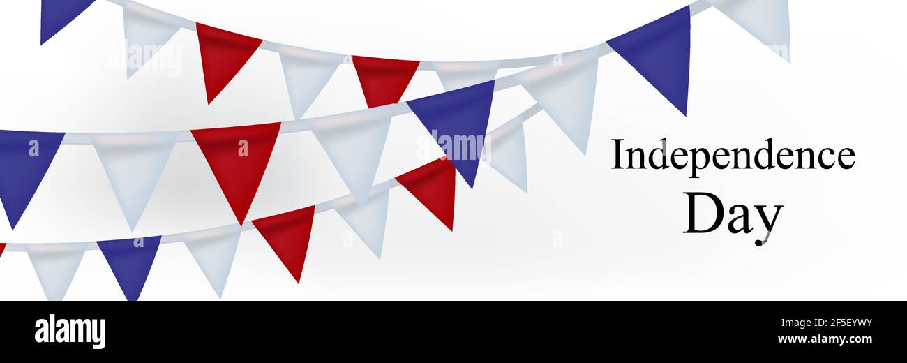4 luglio, biglietto d'auguri per la celebrazione del giorno dell'Indipendenza americana con il bunting in colore bandiera nazionale Illustrazione Vettoriale