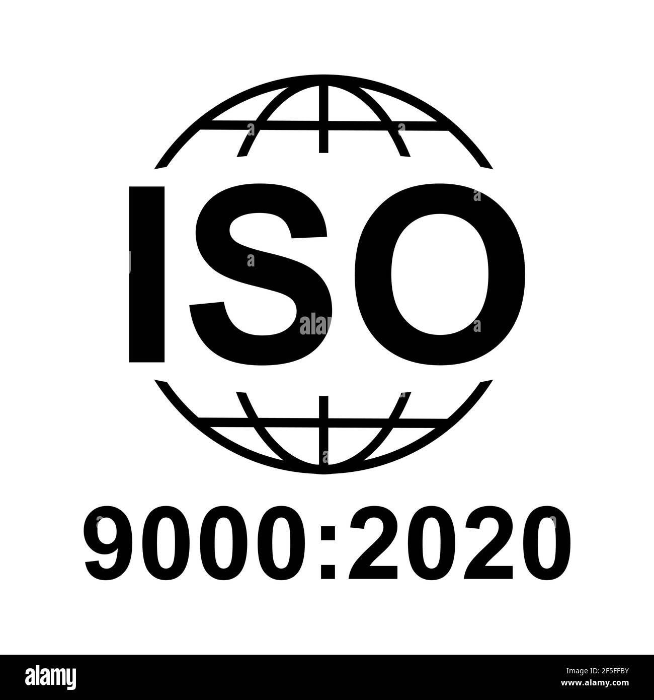 Icona ISO 9000:2020. Simbolo di qualità standard. Pulsante vettore isolato su sfondo nero . Illustrazione Vettoriale
