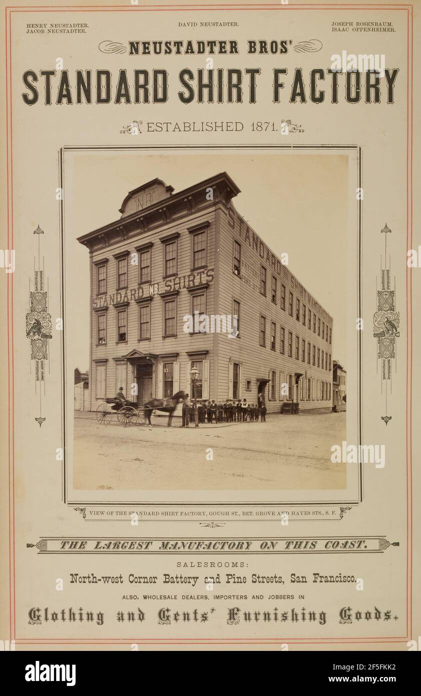 Vista della Standard Shirt Factory, Gough Street, tra Grove e Hayes Street, San Francisco. I. W. Taber (americano, 1830 - 1912) Foto Stock