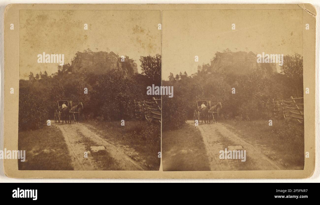 Donna in carrozza trainata da doppio cavallo che arriva su strada sterrata. W. B. Van de Wall (americano, attivo Lancaster, Wisconsin 1880 s) Foto Stock