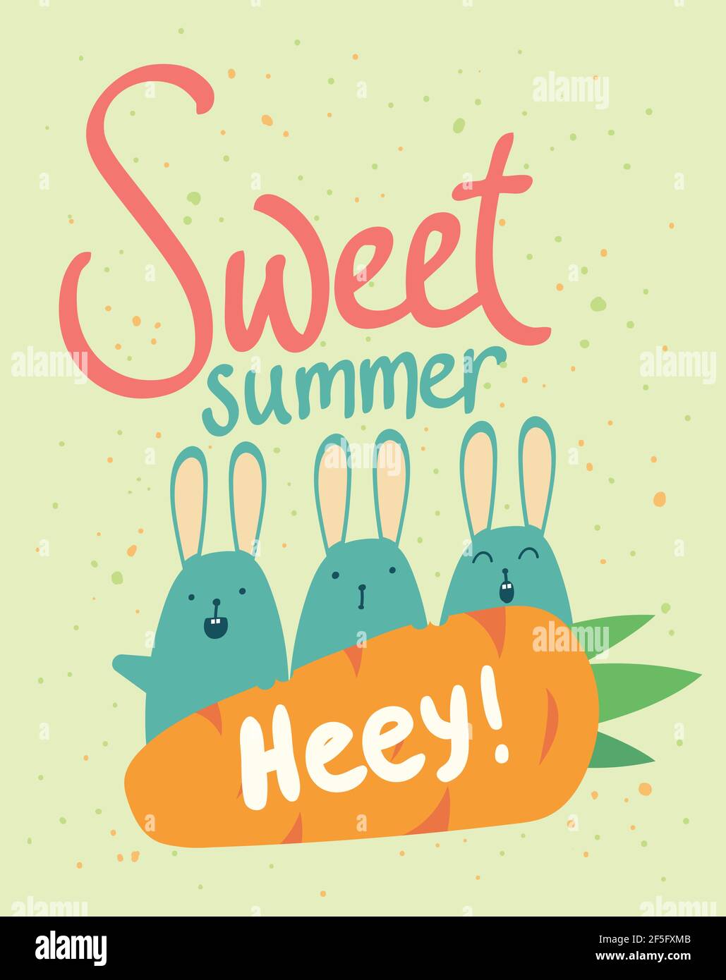 Modello di poster dolce estate. Coniglio con carote vi augurano una buona estate, grande esempio per poster, volantino, stampa produzione e biglietto d'auguri Illustrazione Vettoriale