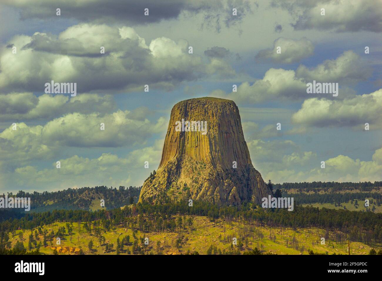 Foto in primo piano del Devils Tower National Monument in Devils STATI UNITI Foto Stock